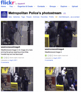 Metropolitan Police i London lægger billeder af person, som deltager i optøjer, ud på Flickr.
