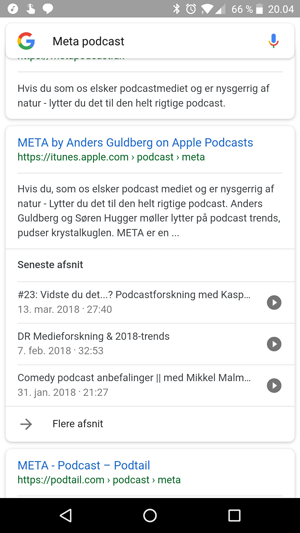 Podcasts i Google-søgning på Android