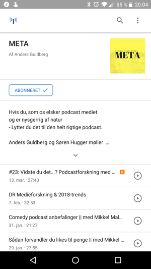 Abonnement på podcast i Google-søgning på Android